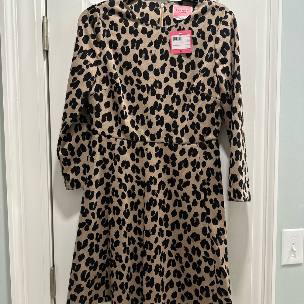 Kate Spade Tan and Brown Leopard Print A-Line Dress